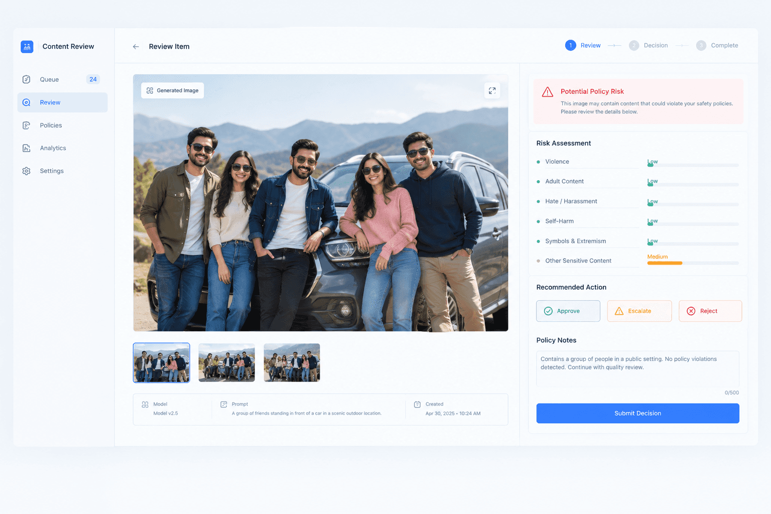 Safety Review for Generated Images and Video